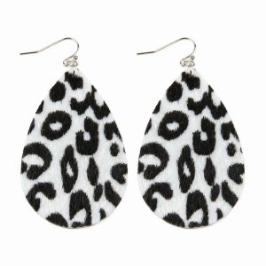 Dobbi CE1140WT Leopard Print Fabric Fish Hook Teardrop Drop Dangling E