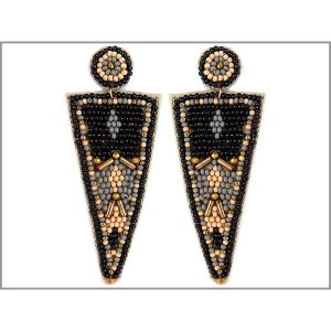 Dobbi 13-2271Black Colorful Triangle Beaded Drop Dangling Earrings ( V