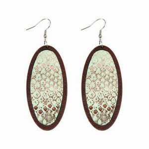 Dobbi HDE2518MN Snake Skin Printed Fabric Oval Wood Drop Dangling Earr