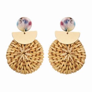 Dobbi HDE2312ML Resin Post Earrings With Drop Dangle Rattan Ornament (