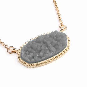 Dobbi VNE0531GDGY Resin Druzy Stone Pendant Necklaces ( Variety Colors