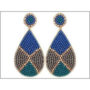 Dobbi 13-2768Teal Colorful Teardrop Beaded Drop Dangling Earrings ( Va