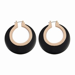 Dobbi MYE1028BK Wood In Metal Hinge Hoop Earrings ( Variety Colors Ava