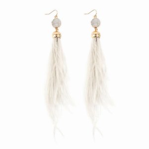 Dobbi HDE2290IV Druzy Stone With Dangling Feather Earrings ( Variety C