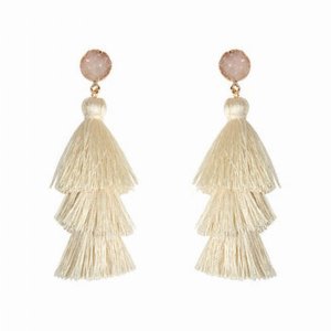 Dobbi HDE-2484IV Acrylic Druzy Post Tassel Drop Dangling Earrings ( Va