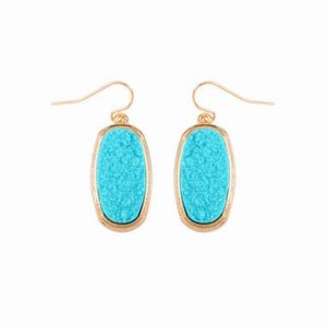 Dobbi VE2372AQ Oval Druzy Dangling Drop Hook Earrings ( Variety Colors