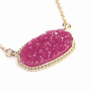 Dobbi VNE0531GDFU Resin Druzy Stone Pendant Necklaces ( Variety Colors