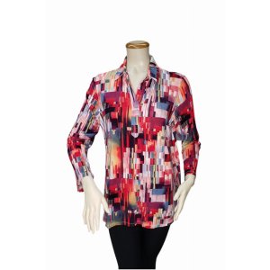 Island 1372-3944 Women's Turn Down Collar Shirt Top Half Placket Butto