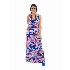 Island D211-50154 Ruffle Maxi Dress Sleeveless Printed (pack Of 1)