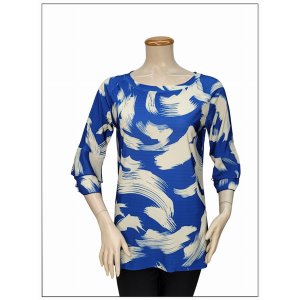 Island T1103-80212 Digital Print Boat Neck Bell Sleeves Tunic Top (pac