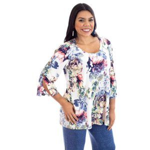 Island T557-1259-P3 Button Detail 34 Sleeve Back Open Tunic (pack Of 1