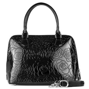 Bravo B1-2012-BK Anuta Black Medium Flower Print Leather Handbag (pack