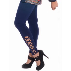 Island P009-N2 Ankle Length Leggings With Criss Cross Pattern At The A