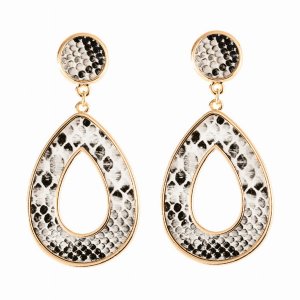 Dobbi HDE2592WT Linked Pear Shape Snake Skin Printed Dangle Post Earri