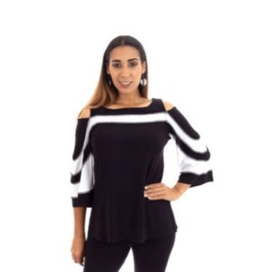 Island T504-B/W3 Cold Shoulder Color Block 34 Sleeves Top (pack Of 1)