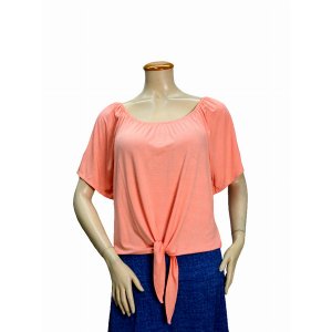 Island T509-PEA2 Asymmetrical Off Shoulder Top With A Knot Detail (pac