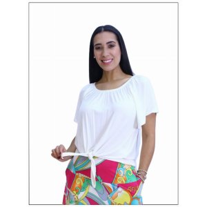 Island T509-W4 Asymmetrical Off Shoulder Top With A Knot Detail (pack 