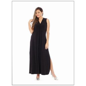 Island D052-B-P2 Sheath Silhouette V-neckline Side Slit Maxi Dress (pa