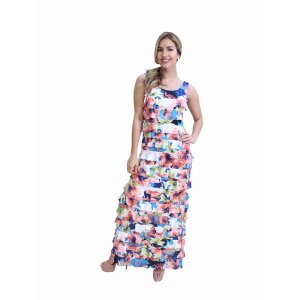 Island D211-50233 Ruffle Maxi Dress Sleeveless Printed (pack Of 1)