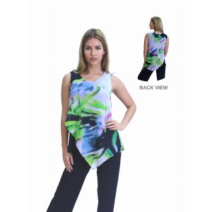 Island T540-1050-P1 Asymmetrical V-neck Multi-media Sleeveless Top (pa