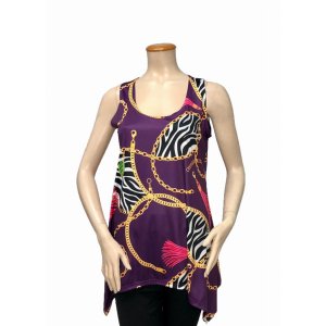 Island T1008-80005 Digital Print Scoop Neck Sleeveless Sharkbite Tunic