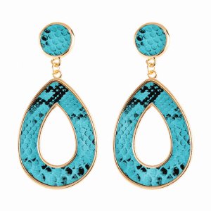 Dobbi HDE2592TQ Linked Pear Shape Snake Skin Printed Dangle Post Earri