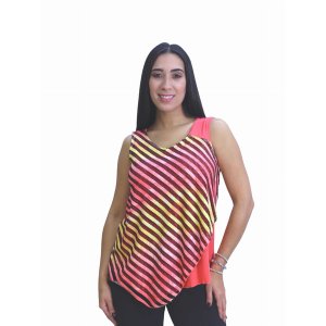 Island T540-1012-C5 Asymmetrical V-neck Multi-media Sleeveless Top (pa