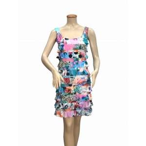 Island D082-80164 Chacha Ruffle Digital Print Sleeveless Knee Length D