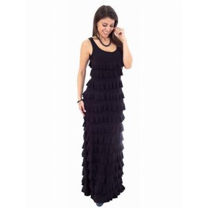 Island D211-B-P1 Ruffle Maxi Dress Sleeveless Solid Colors (pack Of 1)