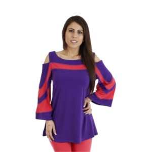 Island T504-P/C4 Cold Shoulder Color Block 34 Sleeves Top (pack Of 1)