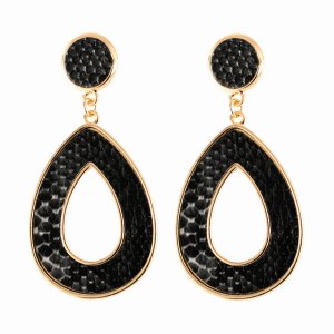 Dobbi HDE2592BK Linked Pear Shape Snake Skin Printed Dangle Post Earri