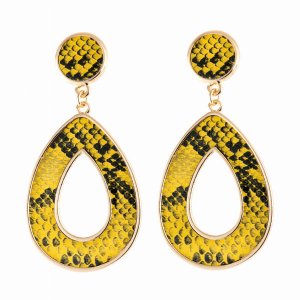 Dobbi HDE2592YW Linked Pear Shape Snake Skin Printed Dangle Post Earri