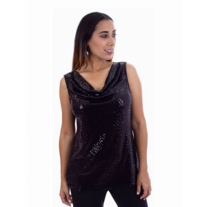 Island T556-2033-B4 Sleeveless Crawl Neck Shimmer Glitter Top (pack Of