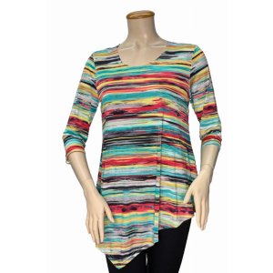 Island T347-2031-P2 34 Sleeve Asymmetrical Tunic Loose Long Blouse Top