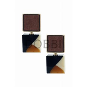 Dobbi WE-001BR Two Lined Square Wood Drop Earrings (pack Of 1)