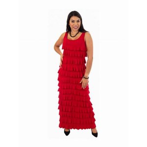 Island D211-R4 Ruffle Maxi Dress Sleeveless Solid Colors (pack Of 1)