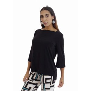 Island T544-BLK3 Square Neck 34 Sleeve Top (pack Of 1)