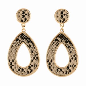 Dobbi HDE2592LBR Linked Pear Shape Snake Skin Printed Dangle Post Earr