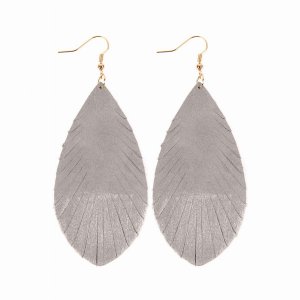 Dobbi HDE2442GY Grunge Tone Fringed Drop Leather Earrings ( Variety Of