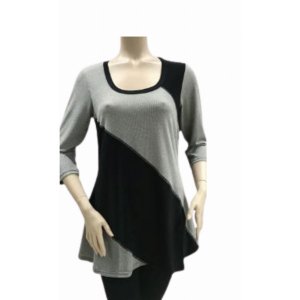 Island T537-BLK-GREY-P3 Asymmetrical Color Block Scoop Neck Multi Medi