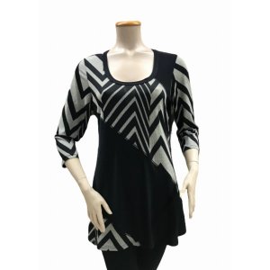 Island T537-BLK-STRIPES-P3 Asymmetrical Color Block Scoop Neck Multi M