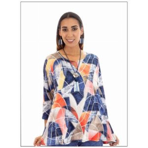 Island T554-12612 Scoop Neck 34 Sleeve Printed Tunic Top (pack Of 1)