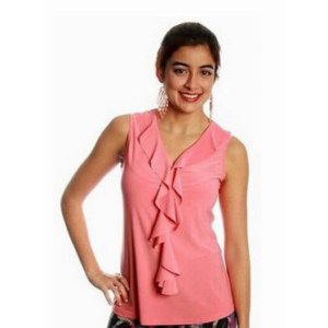 Island T033-F4 V Neck Ruffle Front Sleeveless Top (pack Of 1)