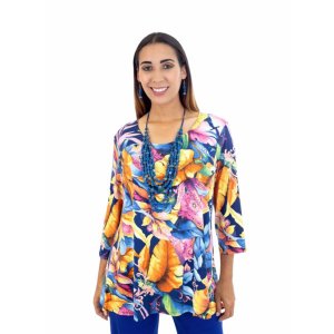 Island T554-12655 Scoop Neck 34 Sleeve Printed Tunic Top (pack Of 1)