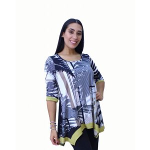 Island T1100-K01-D-21-37-P2 Digital Print Asymmetrical Tunic (pack Of 