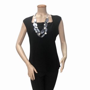 Island T603-BLA5 Top Queen Anne Neckline Top (pack Of 1)