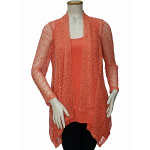 Island T379-1049-ORA5 Shark Bite Hem Waterfall Cardigan (pack Of 1)