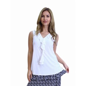 Island T033-W3 V Neck Ruffle Front Sleeveless Top (pack Of 1)