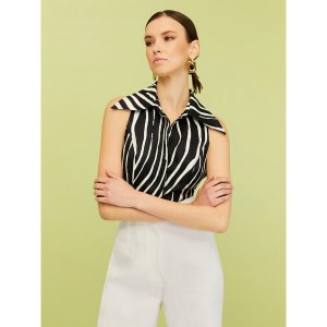 Nocturne N22YN15019-0007-M/L Zebra Print Cropped Linen Shirt (pack Of 