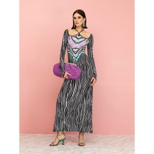 Nocturne N22YN2007-0007-XS Zebra Print Long Dress (pack Of 1)